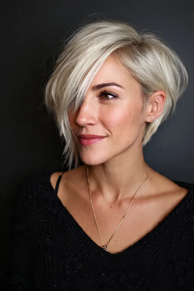 Asymmetrical medium haircut for women