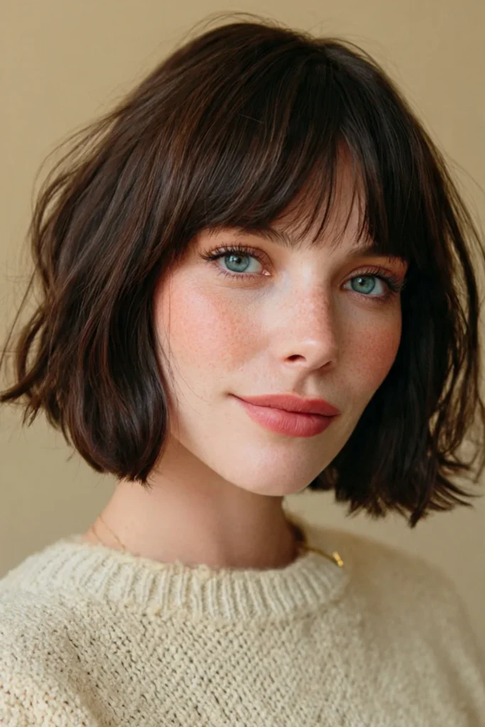 Blunt bob with curtain bangs medium hairstyle for women