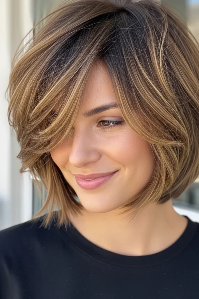 Choppy textured bob medium hairstyle for women