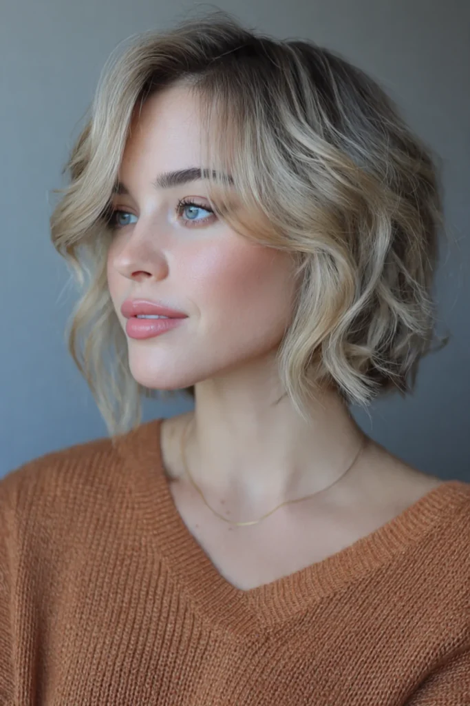 Collarbone bob with waves medium hairstyle for women