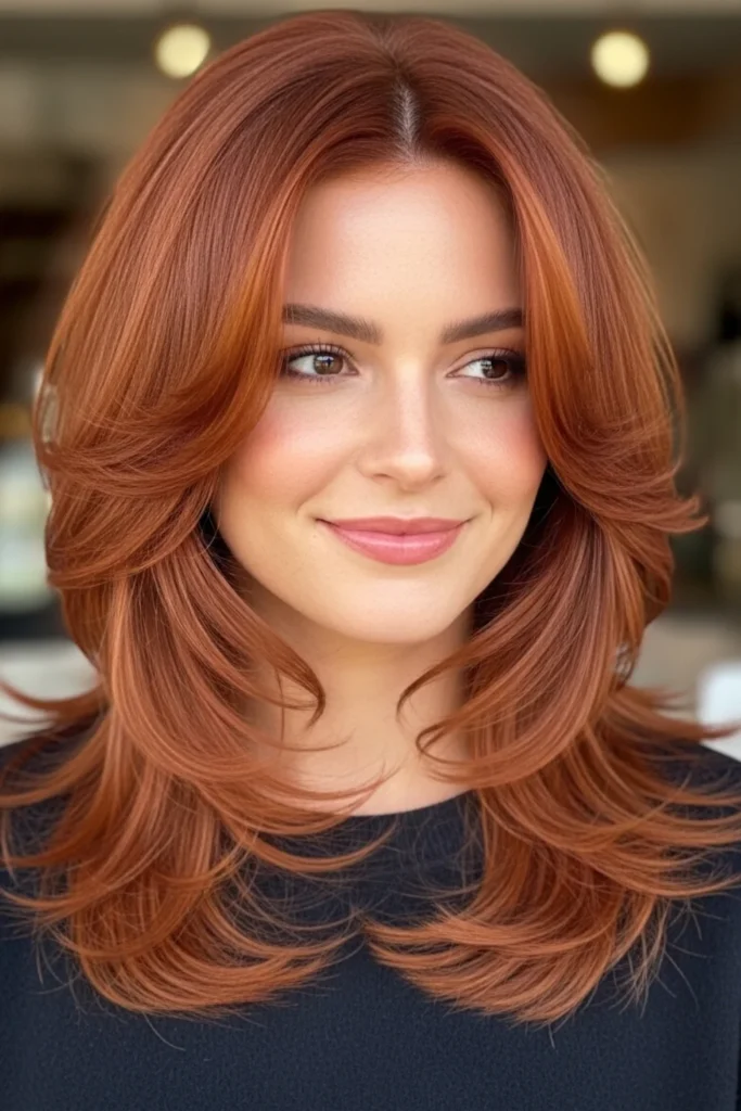 Copper auburn layers medium hairstyle for women
