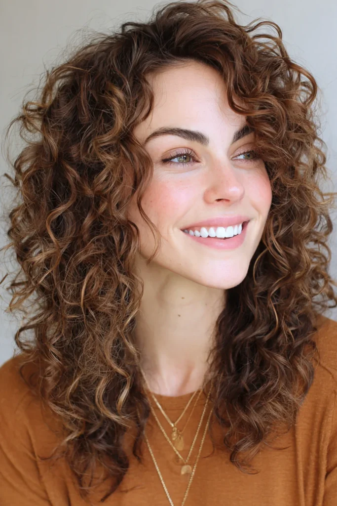 Natural curly medium length hairstyle for women