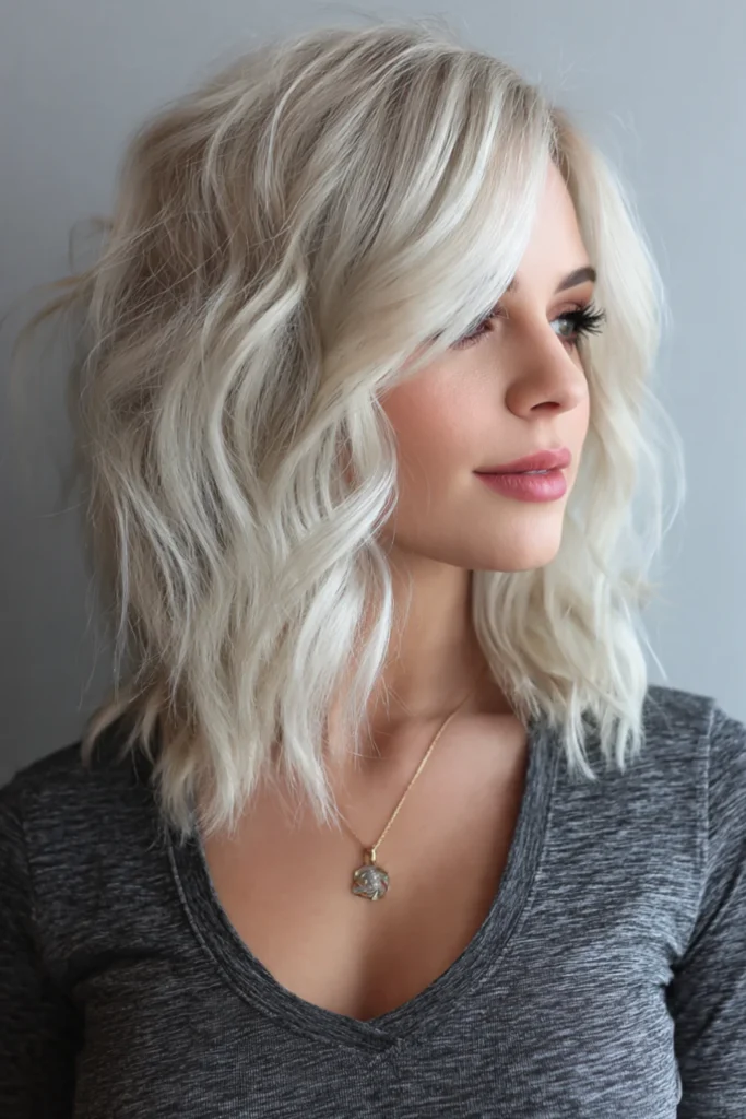 Piece-y textured lob medium hairstyle for women
