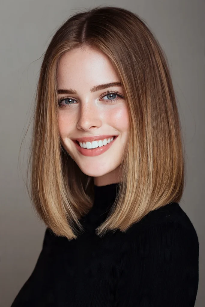 Sleek middle part lob hairstyle for women