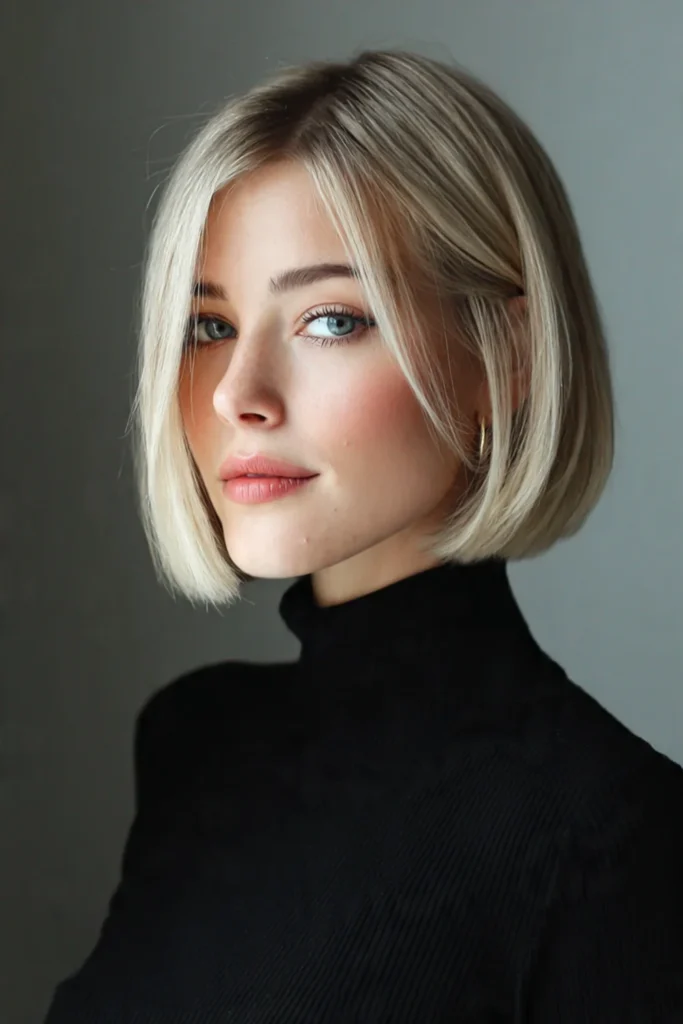 Sleek straight collarbone medium hairstyle for women