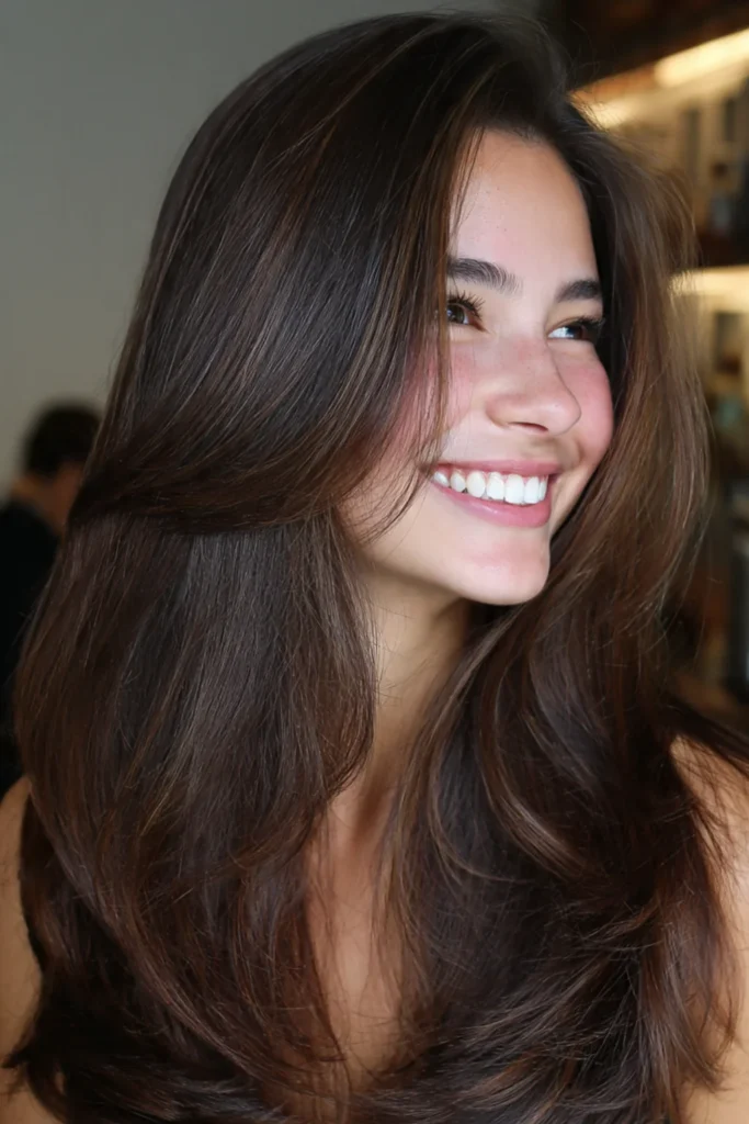 Smooth blowout side part medium hairstyle for women