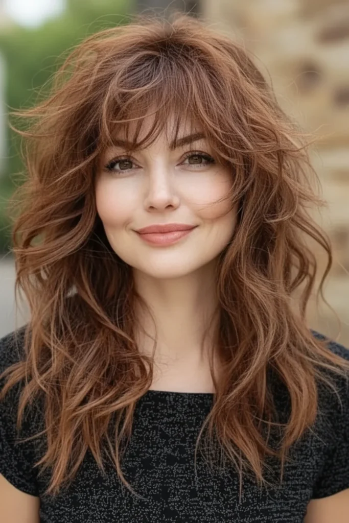 Textured wolf cut medium hairstyle for women