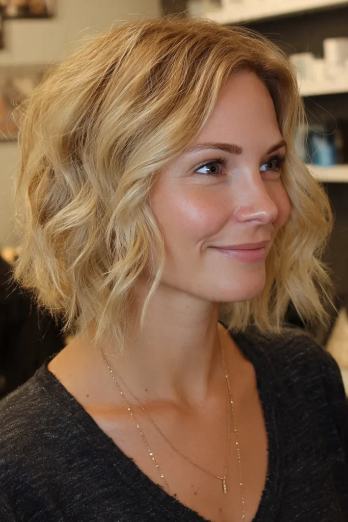 Tousled textured lob medium hairstyle for women