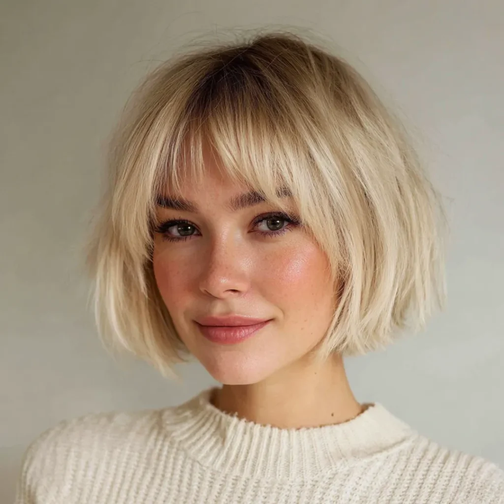 Blunt chin length bob haircut for straight fine hair for women