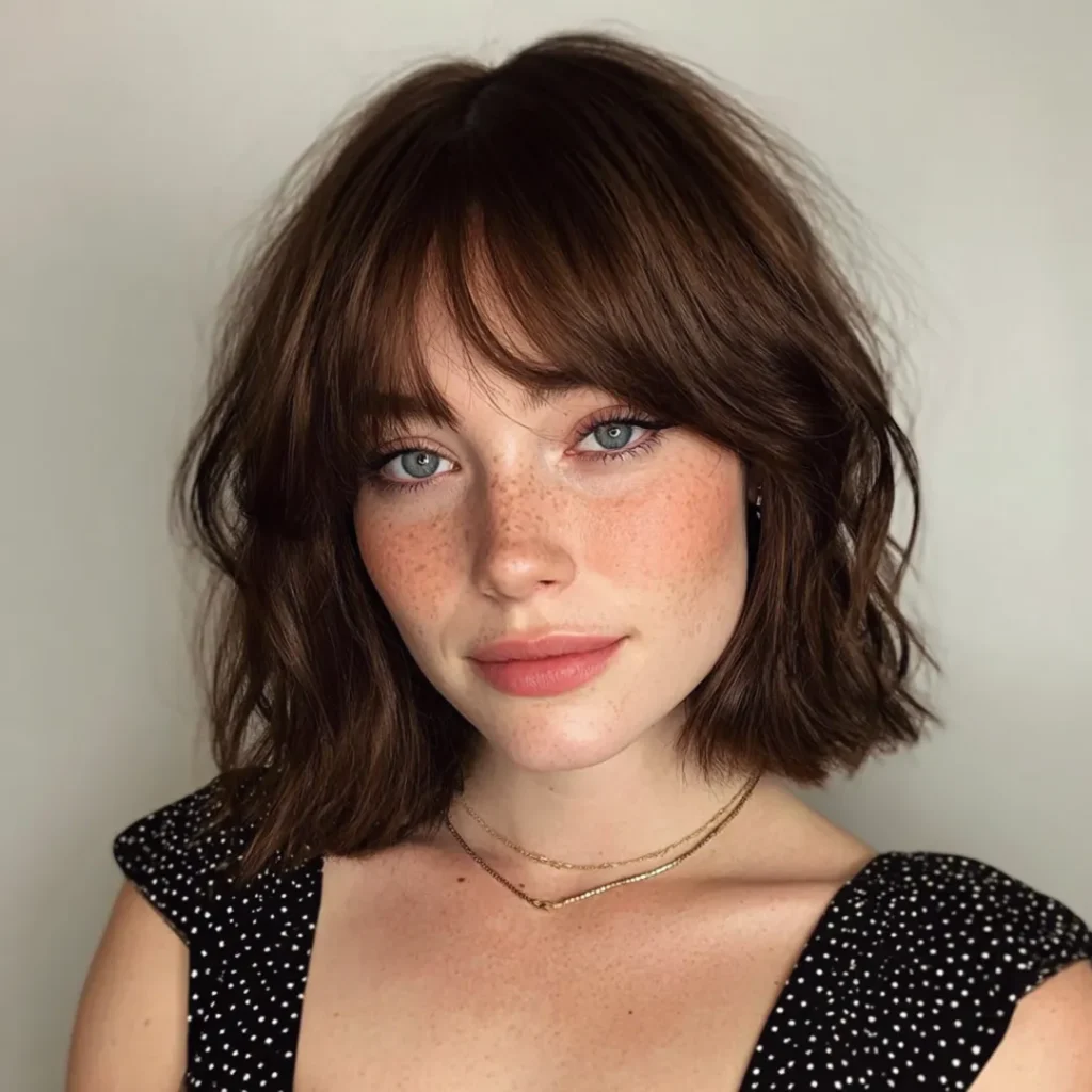 Curtain bangs bob haircut for round face for women
