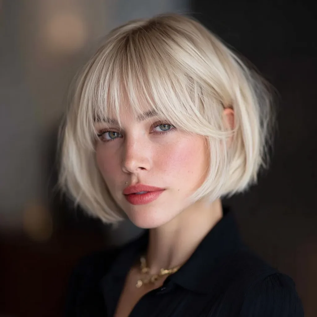 Undone French bob hairstyle for fine wavy hair for women