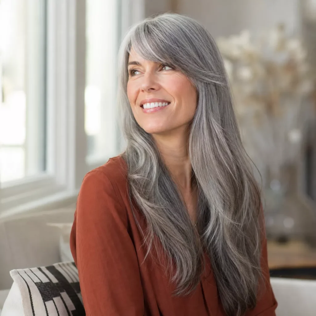 10 LONG GRAY HAIR WITH SIDE SWEPT BANGS