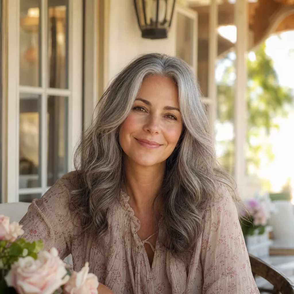 11 LONG GRAY HAIR WITH LOOSE WAVES AND CENTER PART