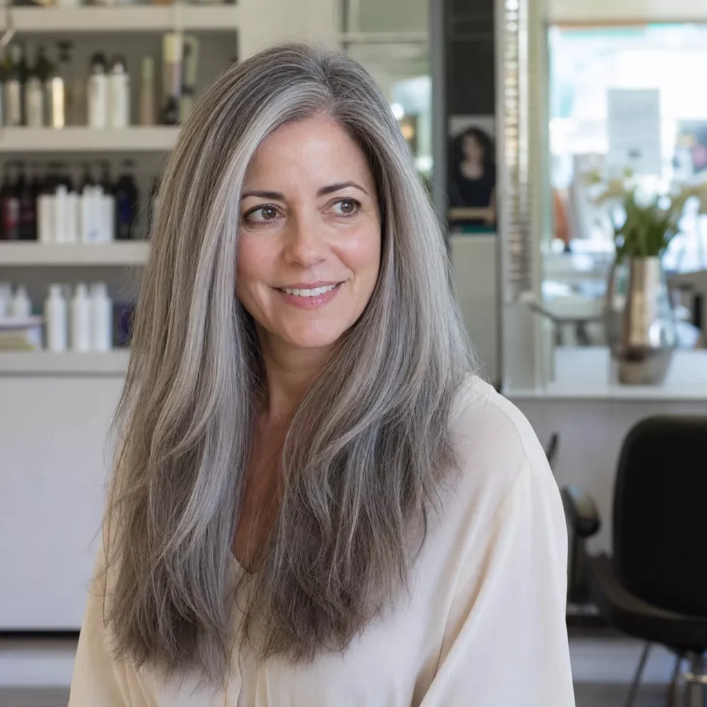 16 LONG GRAY HAIR WITH ROOT SHADOW