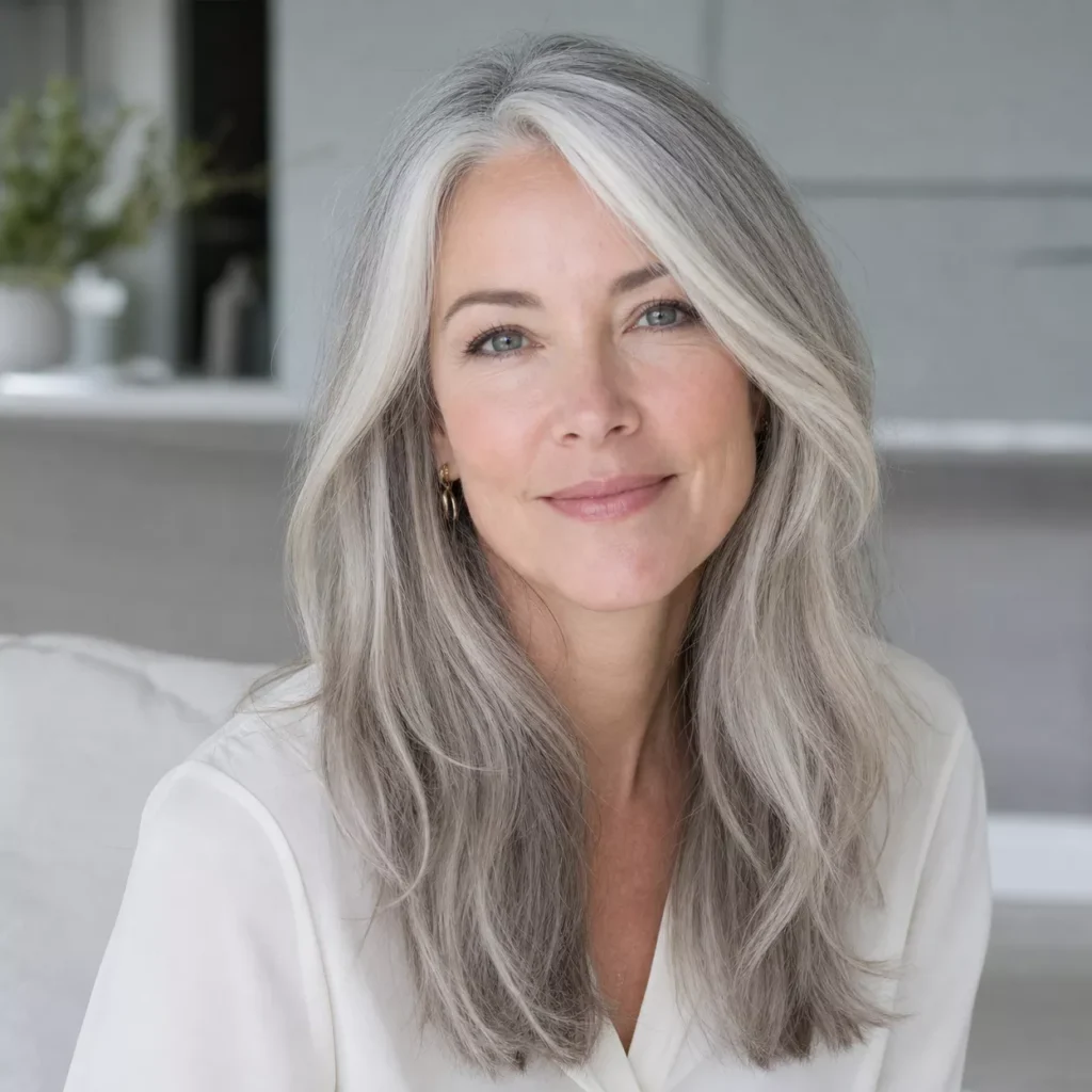 19 LONG GRAY HAIR WITH ICY BLONDE HIGHLIGHTS