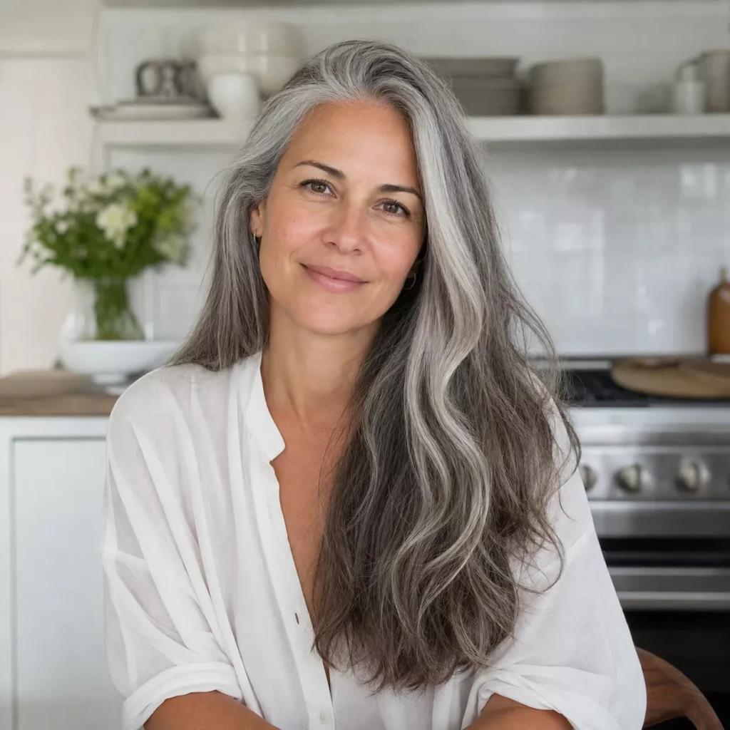 4 LONG GRAY HAIR WITH FACE FRAMING HIGHLIGHTS
