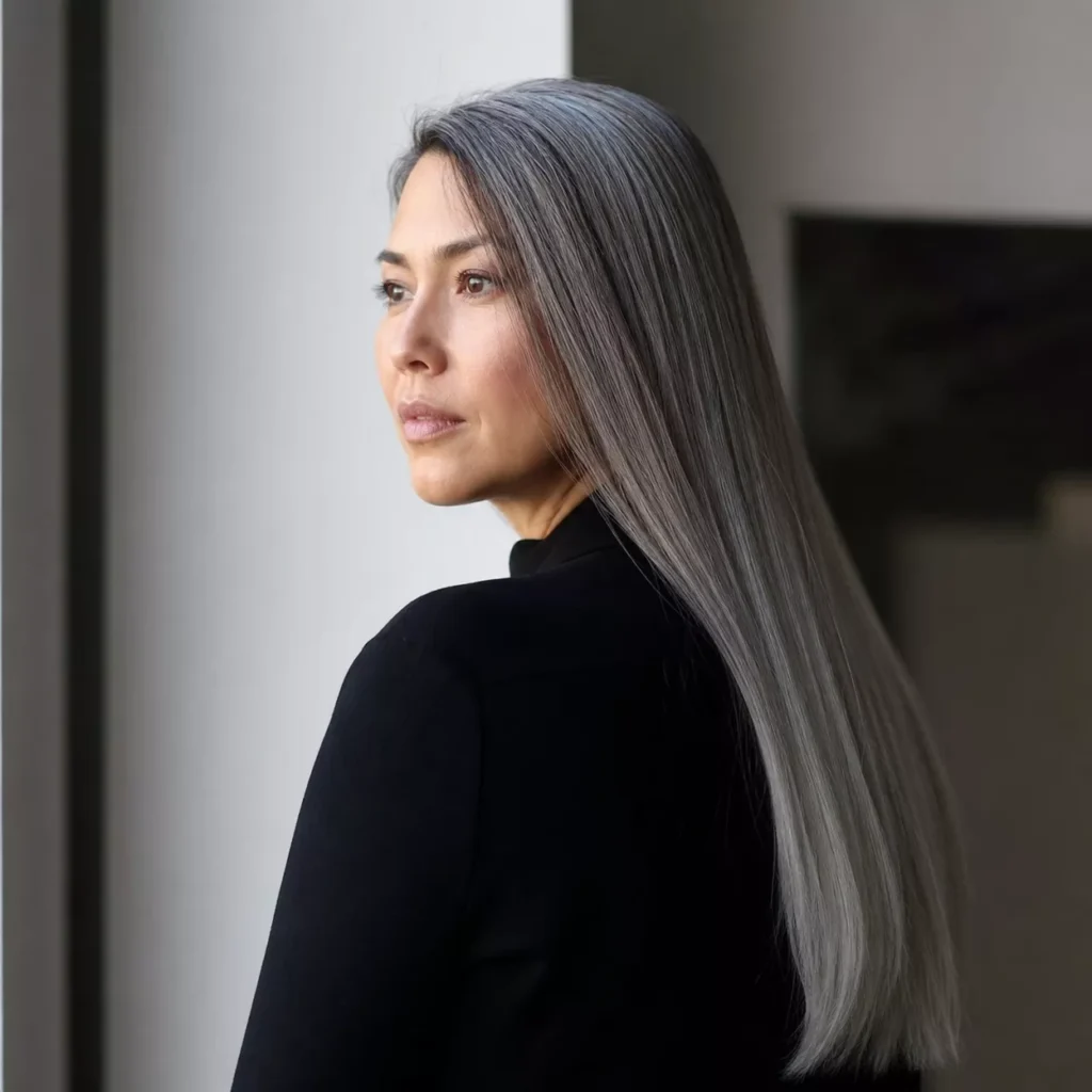 7 SLEEK STRAIGHT LONG GRAY HAIR