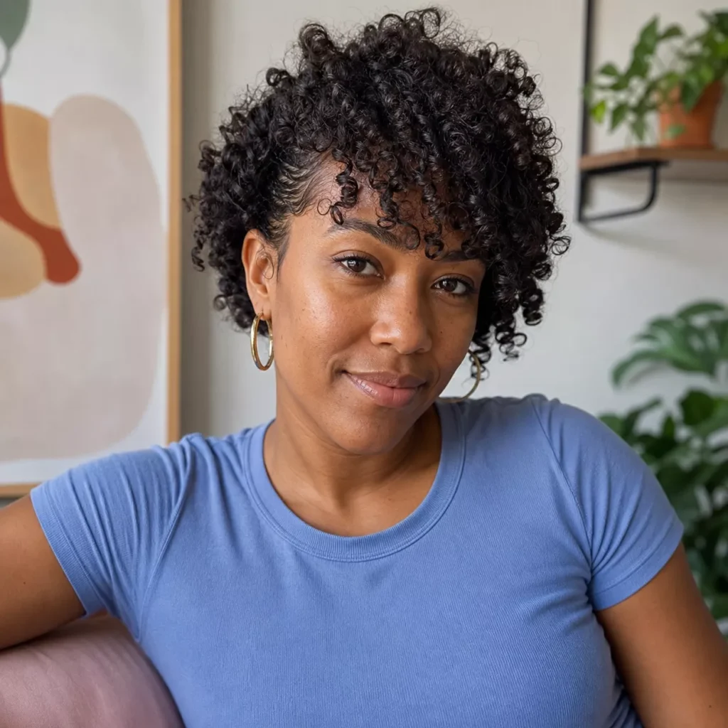 10 CURLY HAIR WITH ANGLED FRINGE