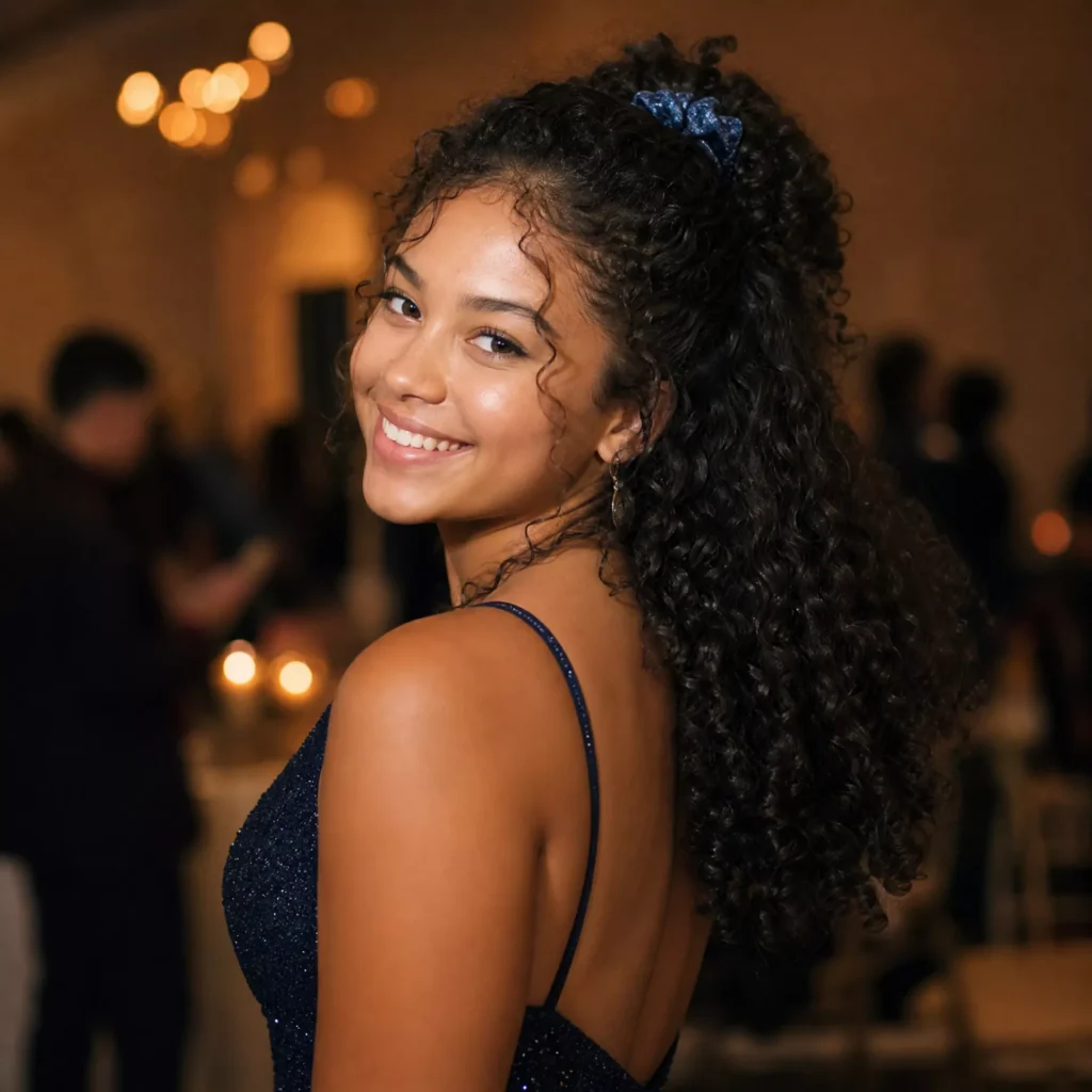25 Homecoming Hairstyles That Are Actually Easy to Recreate 10 Curly Half up Puff