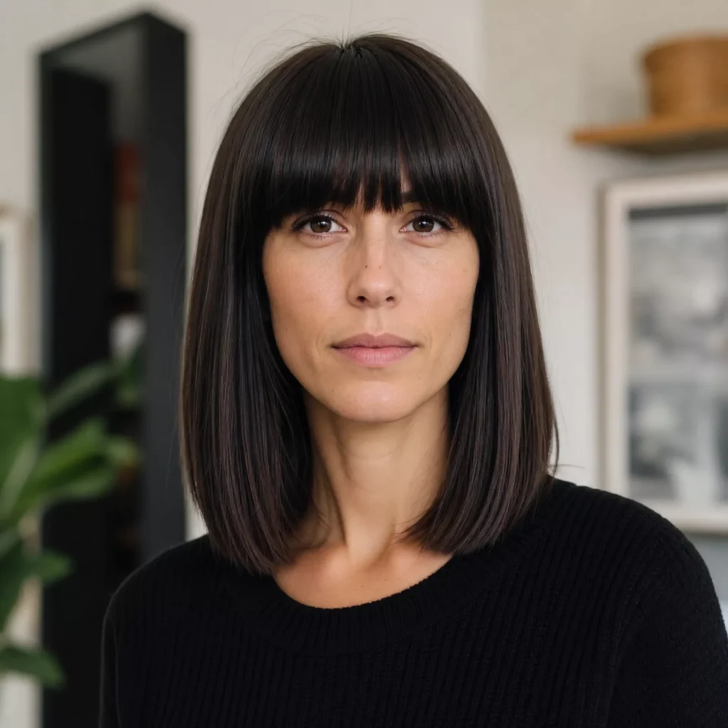 10 blunt long bob with fringe