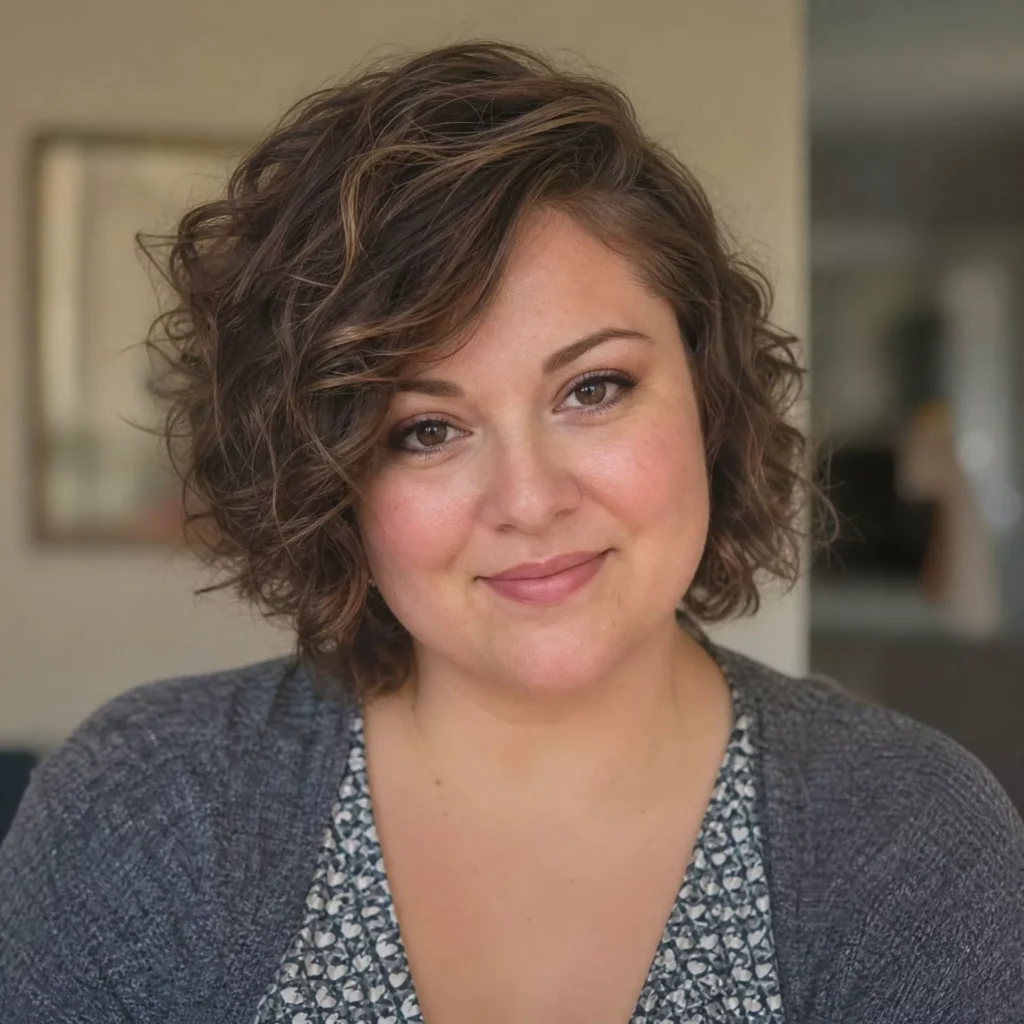 25 Curly Bob Hairstyles for Round Faces That Really Work 11 Curly Bob with Side Sweep