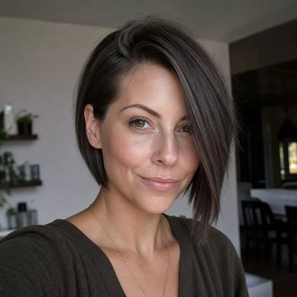 23 Short Hairstyles for Heart Face Shape Women 11 an asymmetrical short bob