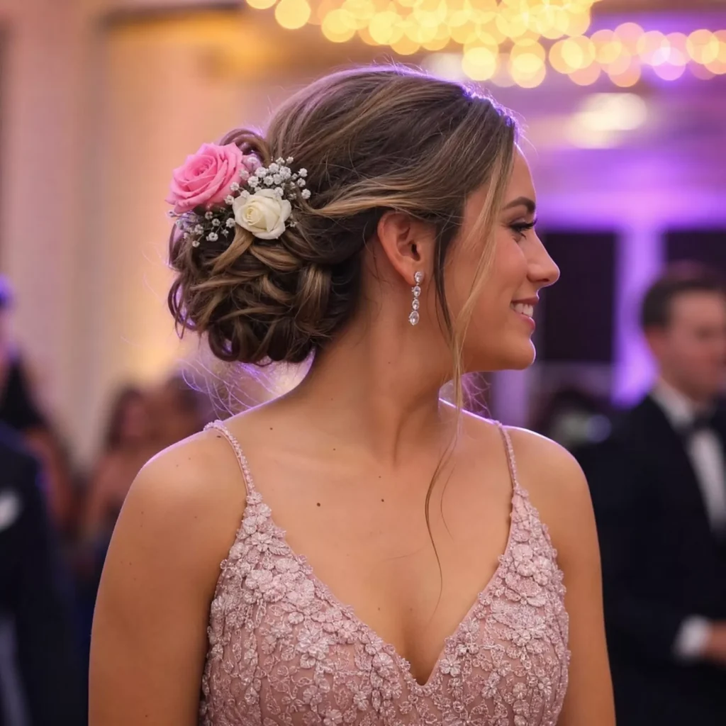 22 Prom Hairstyle Ideas That Look Gorgeous on the Big Night 12 Floral Accessory Updo