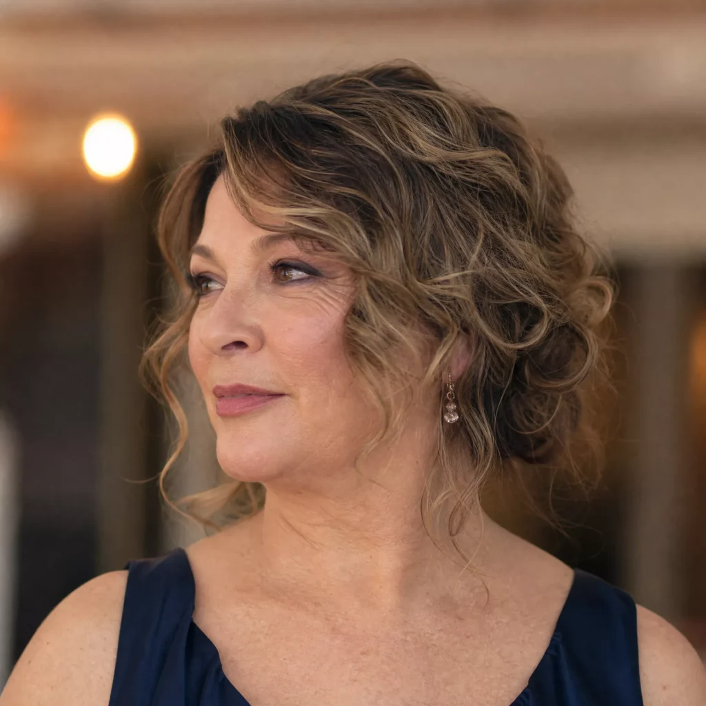 20 Curly Lob Hairstyles for Women Over 50 with Round Faces 13 Curly Lob Updo