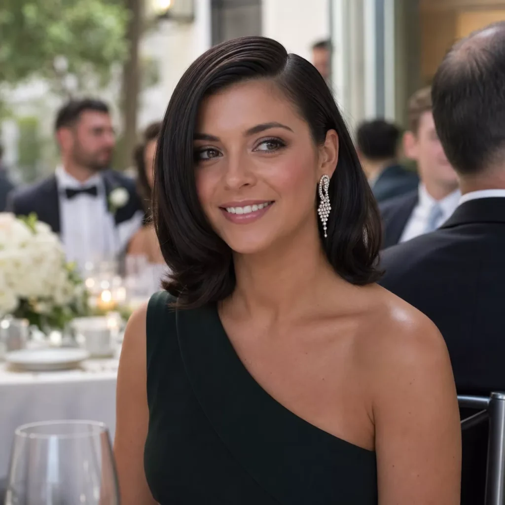 24 Wedding Guest Hairstyles for Shoulder Length Hair 13 SLEEK SIDE PART BLOWOUT