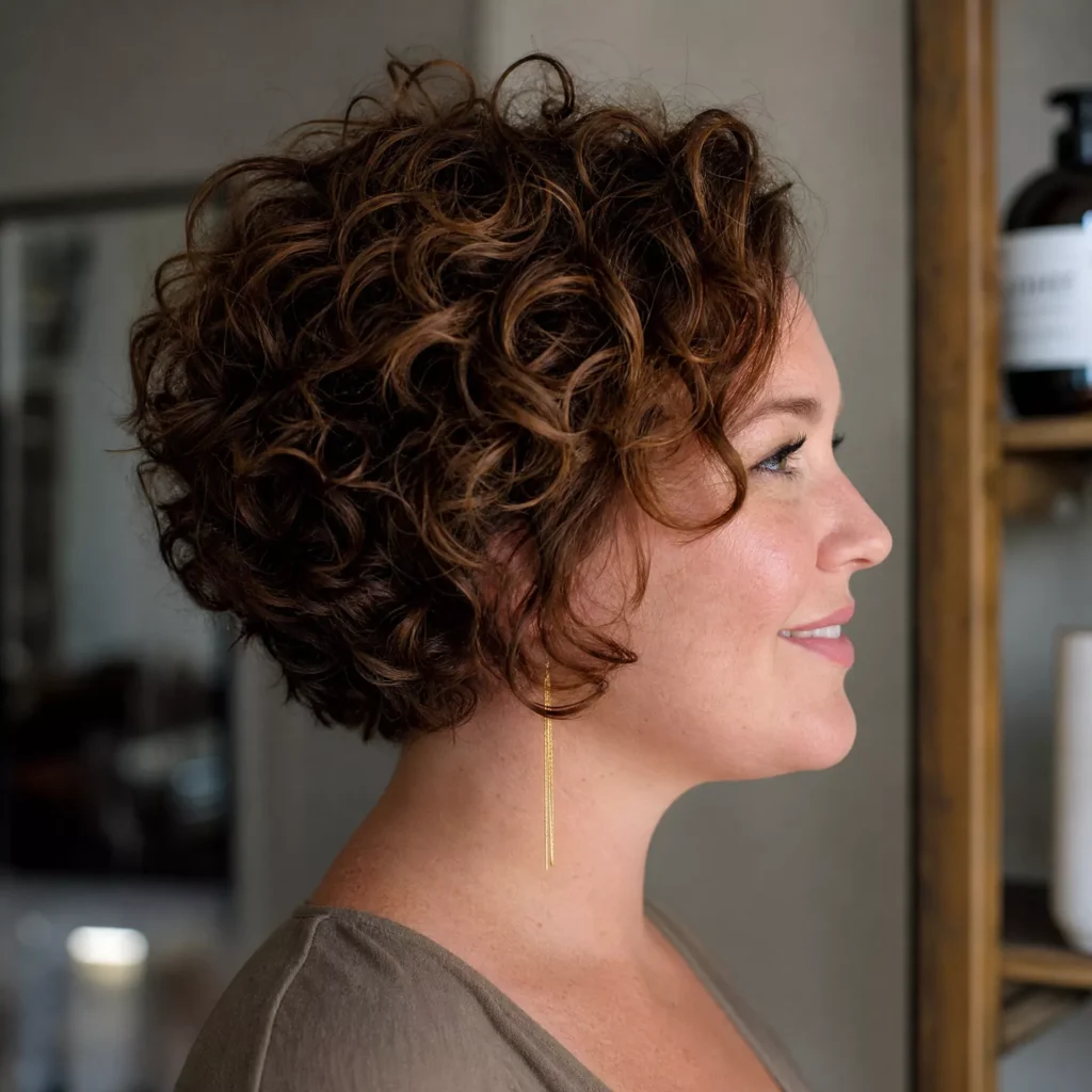 25 Curly Bob Hairstyles for Round Faces That Really Work 13 Stacked Curly Bob