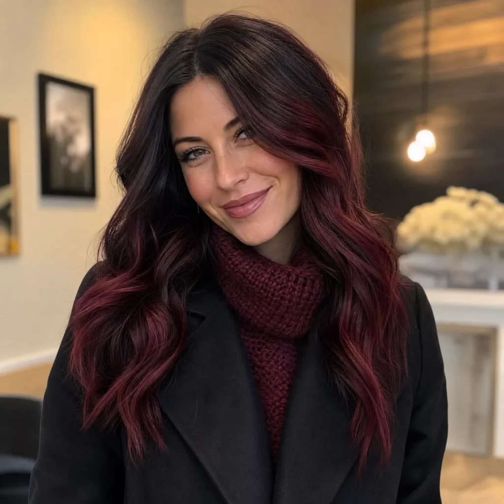 24 Winter Hairstyle Ideas Women Will Actually Love 14 Deep Burgundy Balayage