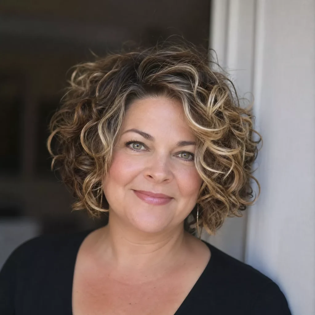 25 Curly Bob Hairstyles for Round Faces That Really Work 16 Highlighted Curly Bob