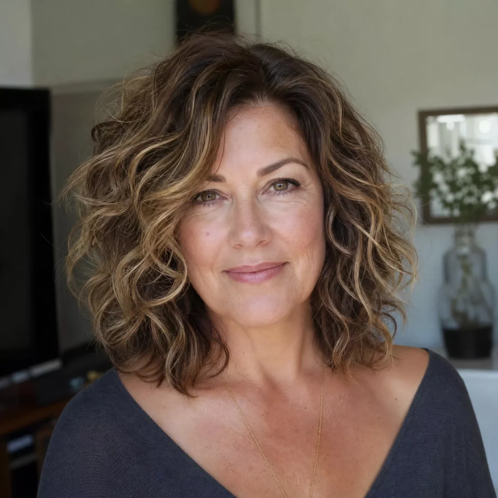 20 Curly Lob Hairstyles for Women Over 50 with Round Faces 16 Wavy Curly Lob