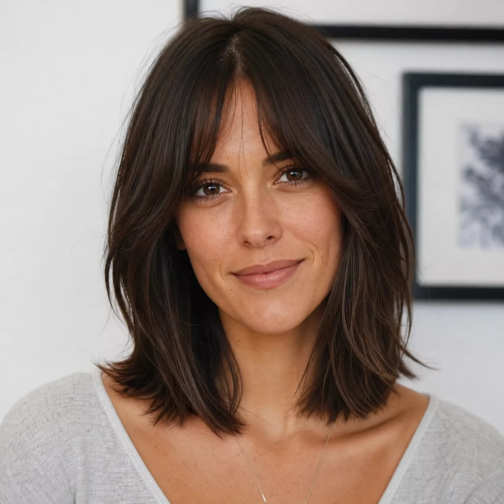 17 long bob with curtain bangs and layers