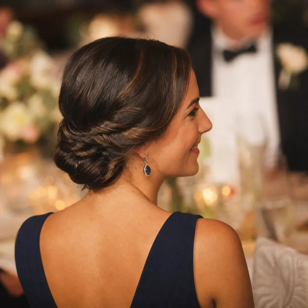 24 Wedding Guest Hairstyles for Shoulder Length Hair 19 ELEGANT TWISTED LOW CHIGNON