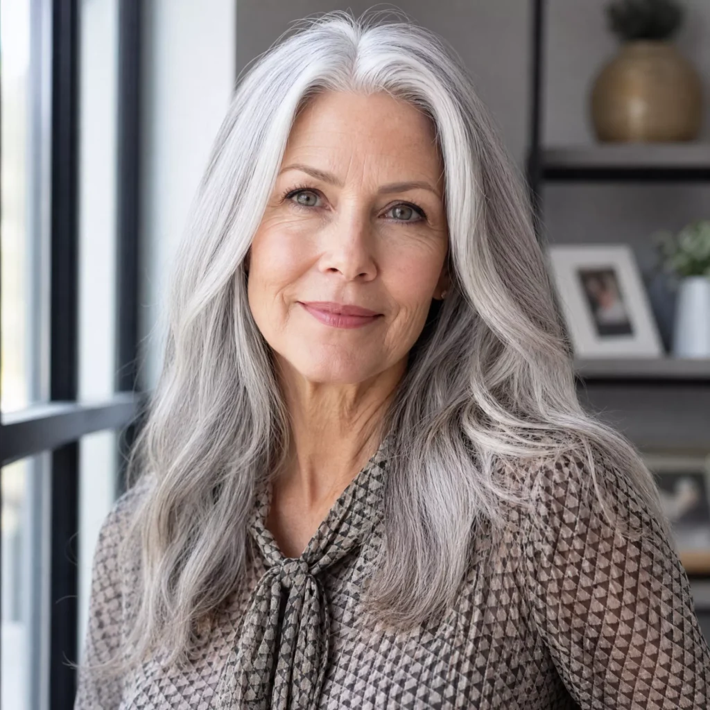 20 Long Gray Hair With Icy Highlights