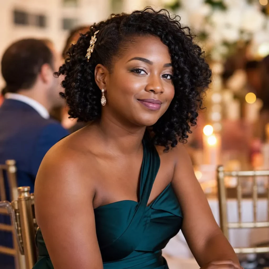 24 Wedding Guest Hairstyles for Shoulder Length Hair 21 PINNED BACK NATURAL CURLS
