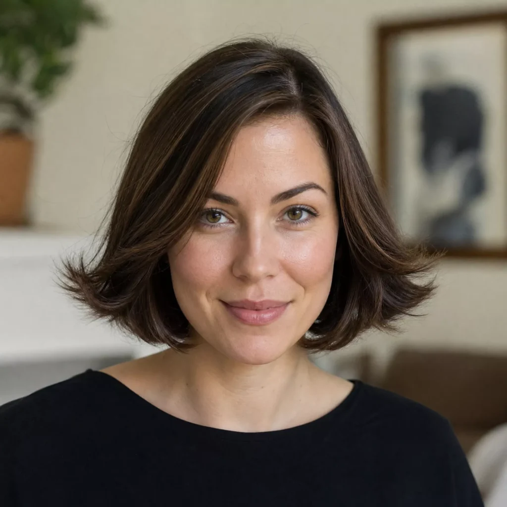 23 Short Hairstyles for Heart Face Shape Women 21 short bob with outward flip