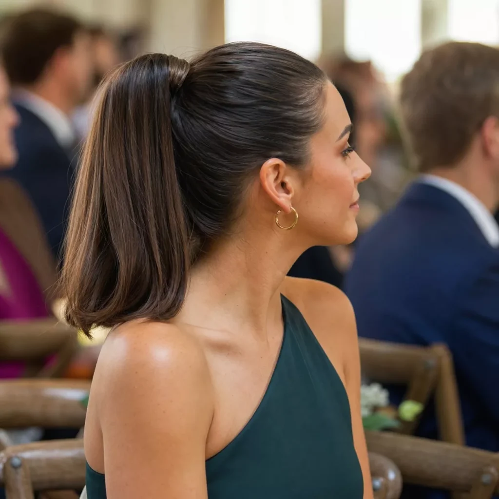 24 Wedding Guest Hairstyles for Shoulder Length Hair 22 HIGH PONYTAIL WITH WRAPPED ELASTIC