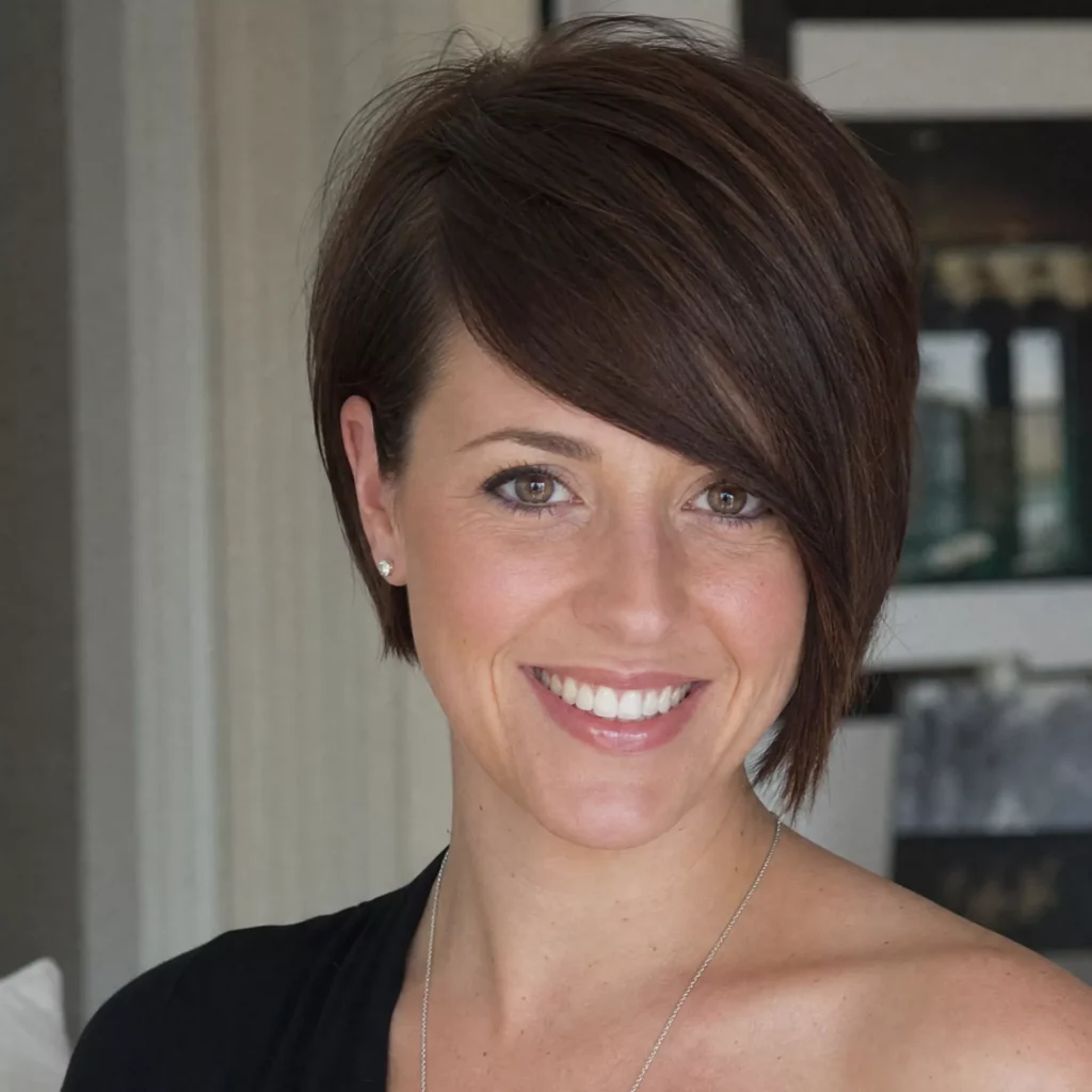 23 Short Hairstyles for Heart Face Shape Women 22 sideswept fringe short cut