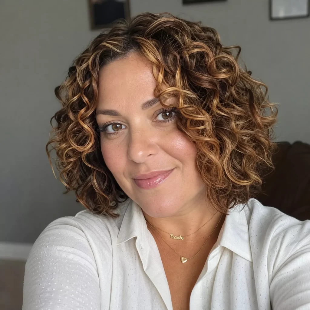 25 Curly Bob Hairstyles for Round Faces That Really Work 23 Caramel Curly Bob