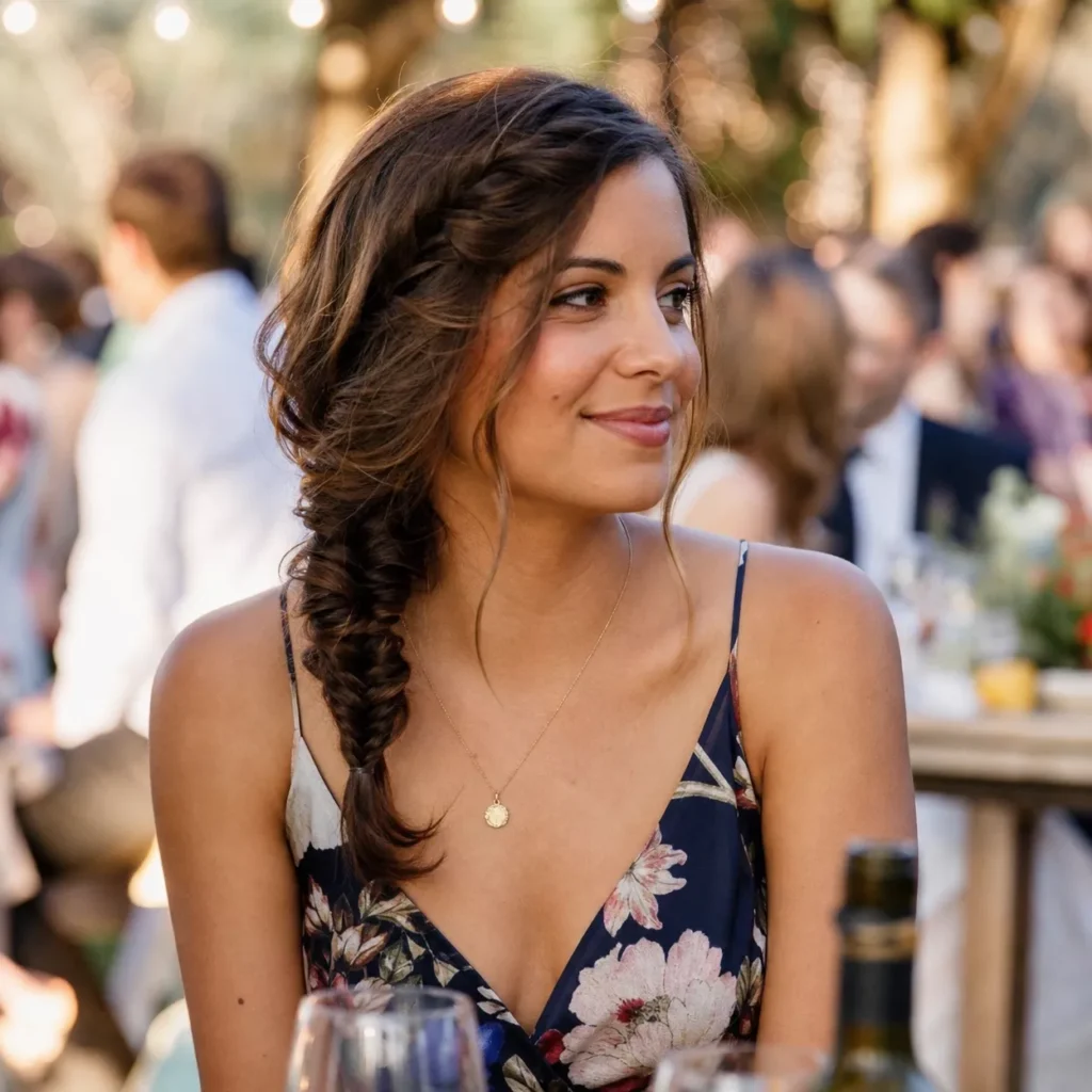 24 Wedding Guest Hairstyles for Shoulder Length Hair 23 LOOSE SIDE FISHTAIL BRAID
