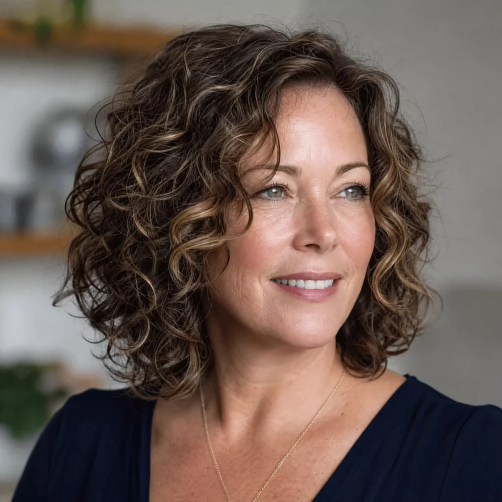 20 Curly Lob Hairstyles for Women Over 50 with Round Faces 3 Curly Lob and Face Framing Layers