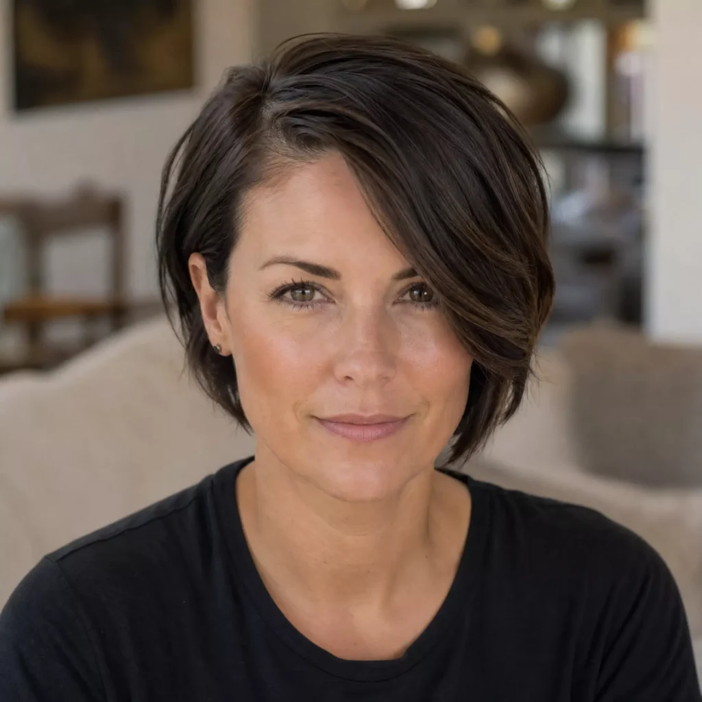 23 Short Hairstyles for Heart Face Shape Women 4 sideparted short cut