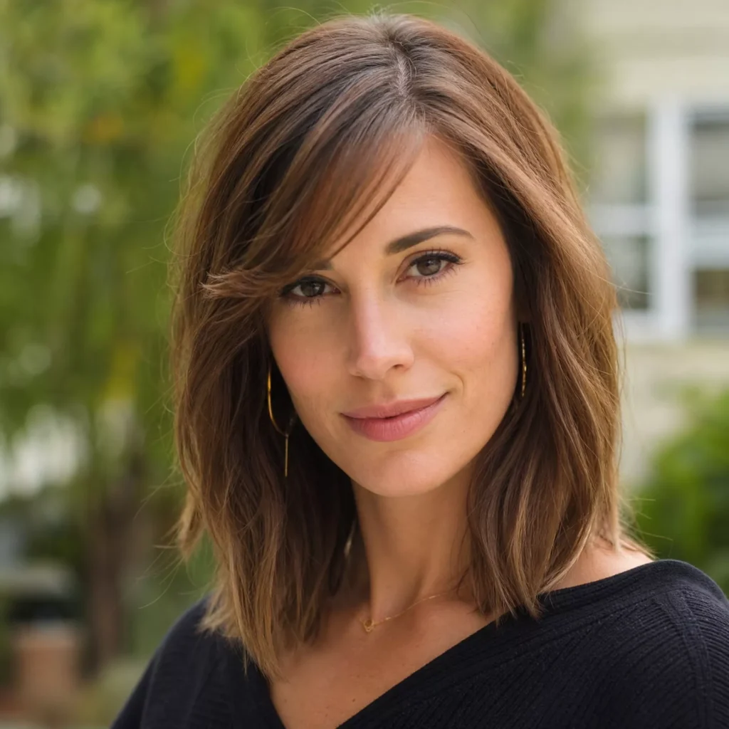6 long bob with side swept bangs