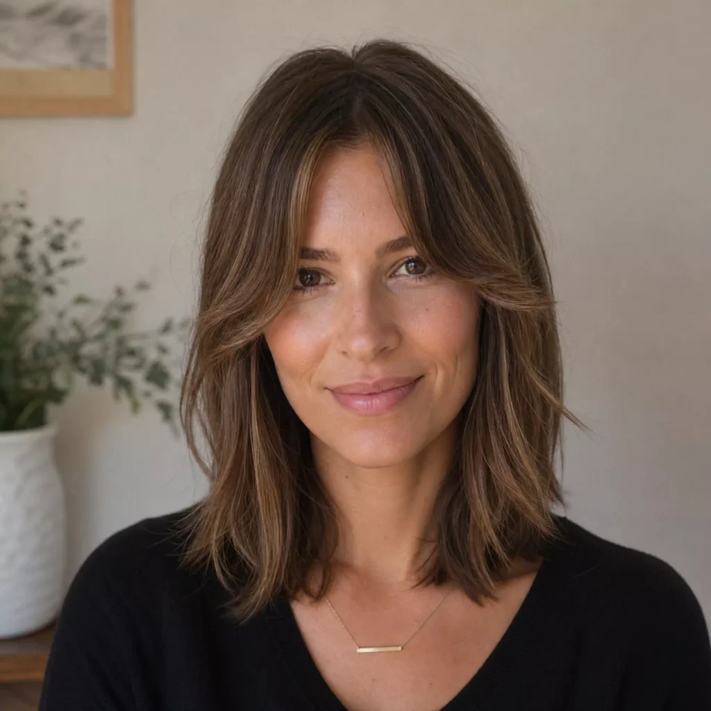 6 long bob with soft curtain fringe