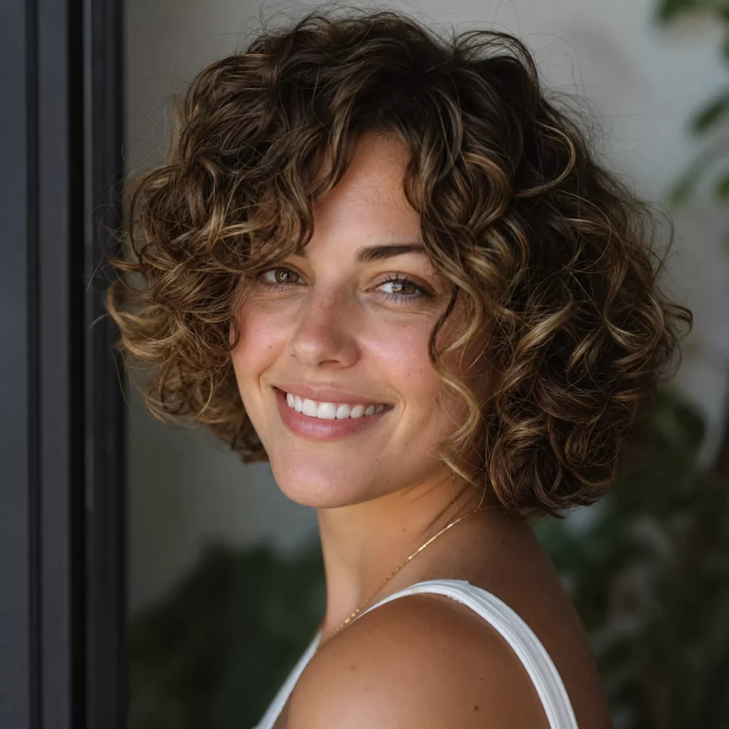 25 Curly Bob Hairstyles for Round Faces That Really Work 7 Curly Bob with Face Framing Layers