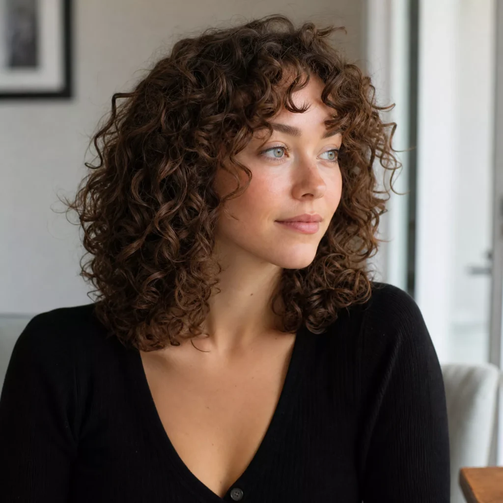 7 Shoulder Length with Face Framing Curl Layers