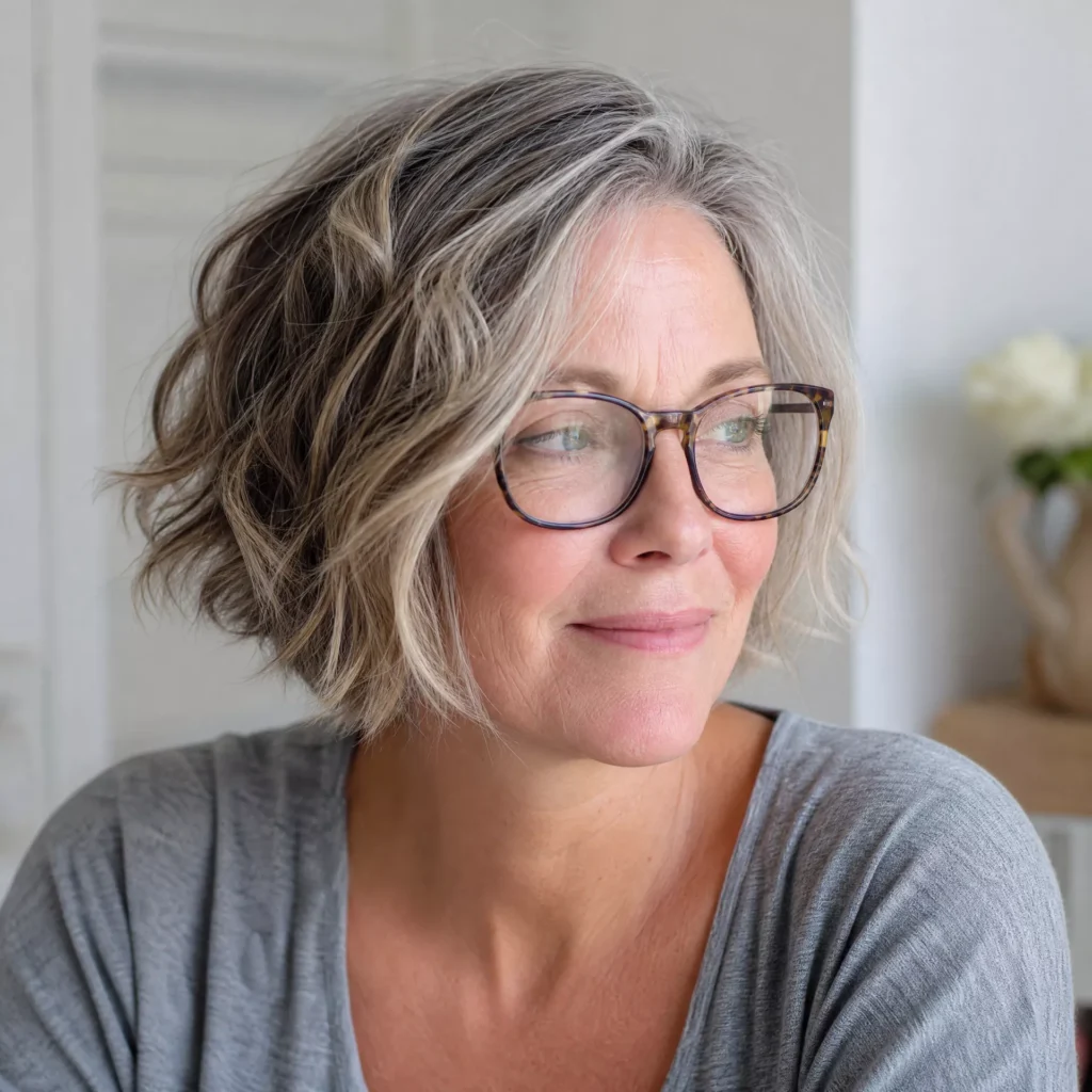 8 Messy Bob And Grey Balayage