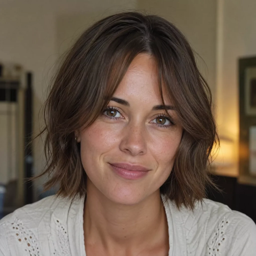 23 Short Hairstyles for Heart Face Shape Women 9 curtain bangs on a short style